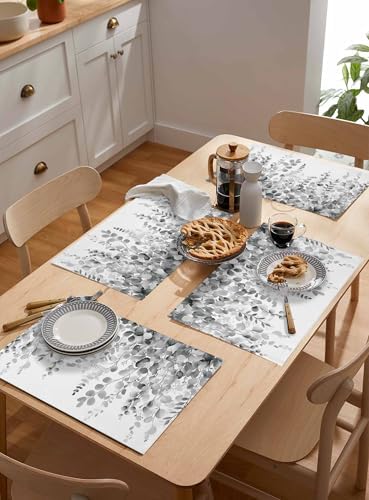 Grey Eucalyptus Leaves Placemats Set of 12 Rustic Summer Botanical