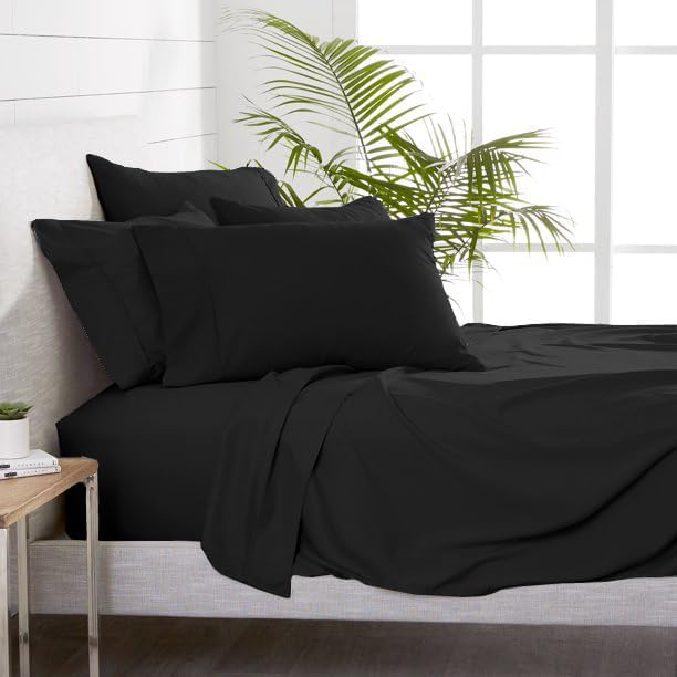 6-Pcs Cotton Bed Sheets Dark Grey King Size Fits 16" Deep Pocket