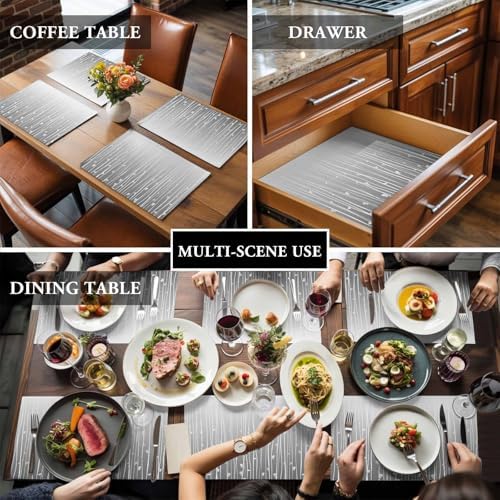 Gray Flower Placemats Set of 8, Cotton Linen Fabric Place Mats
