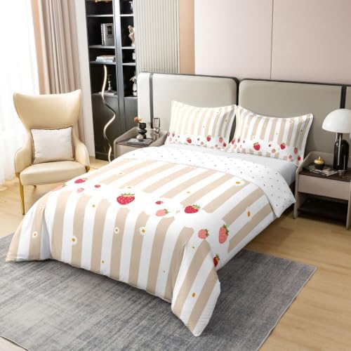 Erosebridal White Beige Striped Duvet Cover Set King Bedding Set