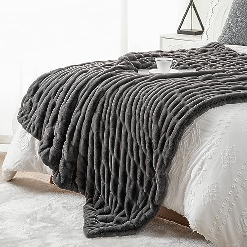 BATTILO Grey Faux Fur Throw Blanket for Couch, 60"x80", Double Side