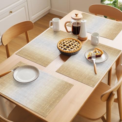 Sand Beige Placemats Set of 2 Summer Tan Zen Ombre Linen Texture