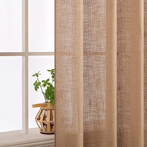 MIULEE Brown Linen Curtains 52x96 Inch Long Soft Thick Linen Textured