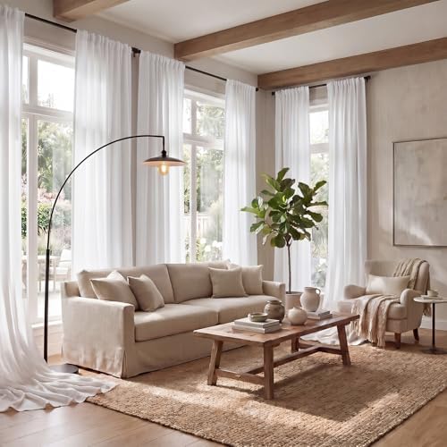 White Sheer Curtains for Living Room, Privacy Sheers, 108 Inches, 2