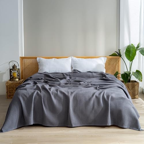 100% Turkish Cotton Waffle Blanket Queen - Cozy, Airy, Lightweight