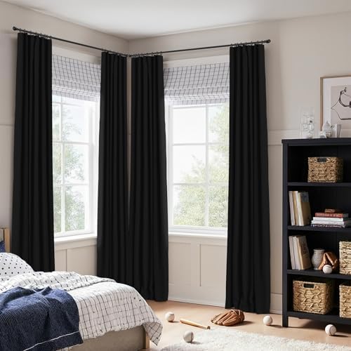 100% Blackout Shield Linen Textured Total Blackout Curtains 120 Inches