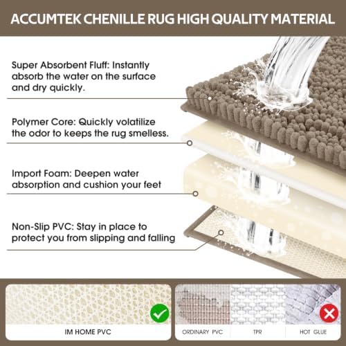 ACCUMTEK Upgrade Extra Large Dark Beige Bathroom Rug Set 3 Pieces Gray