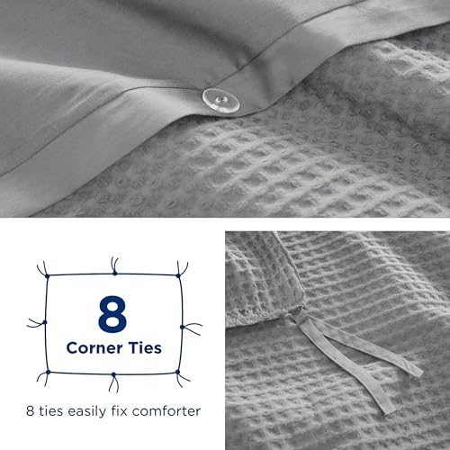 3Pcs 100% Egyptian Cotton Waffle Duvet Cover Set Queen 90 x 90, Gray