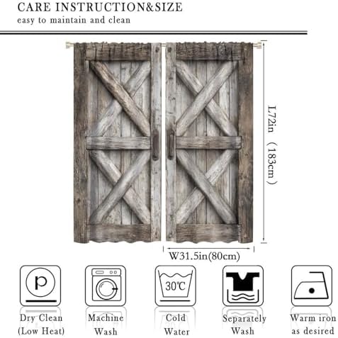 Simple Wood Blackout Window Curtain Panels, Brown Door Rod Pocket