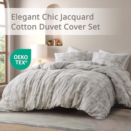 INK+IVY Queen Duvet Cover Set, Jacquard Weave Cotton Duvet Covers, All
