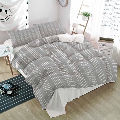 Duvet Cover Set Full, Abstract Classic Striped 3 Piece Bedding Set