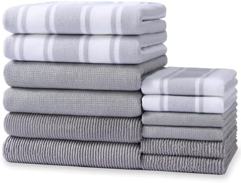 Natural Ring Spun Kitchen Towels and Dishcloths Sets - 12 Pack