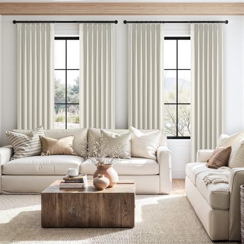 Topfinel Full Black Out Grey Beige Pinch Pleated Curtains 84 Inch 2