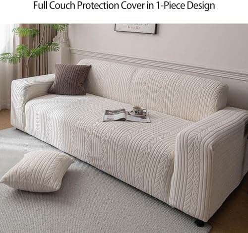 Full Coverage Loveseat Couch Cover for Sofa, Beige, 2 Seater