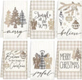 Hosuly 6 Pcs Christmas Kitchen Towels Wood Plaid Angel Dish Towels