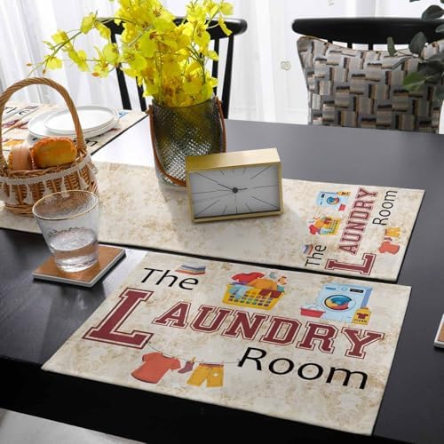 Laundry Room Table Runner and Placemats for Dining Tables,Burlap