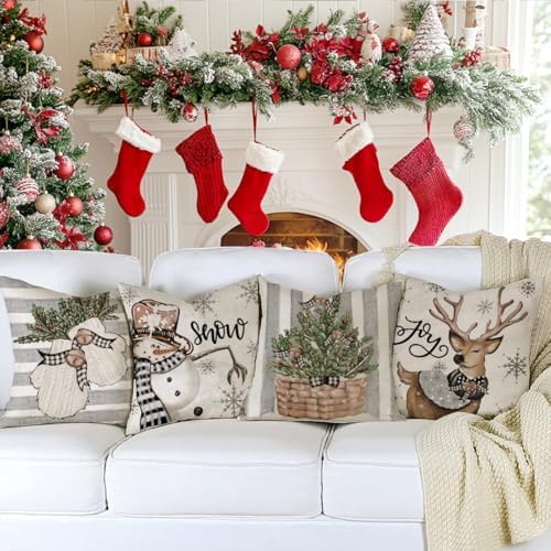 RABUSOFA Christmas Pillow Covers 20x20 Inch Set of 4 Indoor Outdoor