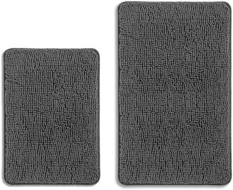 Gray Bathroom Rugs Sets 2 Piece – Absorbent and Washable Bath Mat