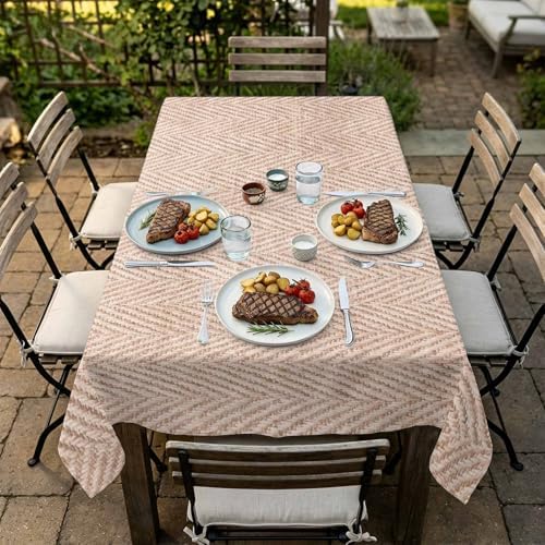 Beige Burlap Texture Table Cloth Waterproof Tablecloths, Farmhouse