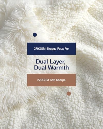Pawque Luxury Faux Fur Sherpa Fleece Throw Blanket 90x90 inches, Cream