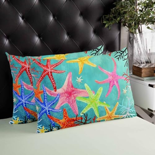 Outdoor Pillow Covers with Inserts,Coastal Colorful Starfish