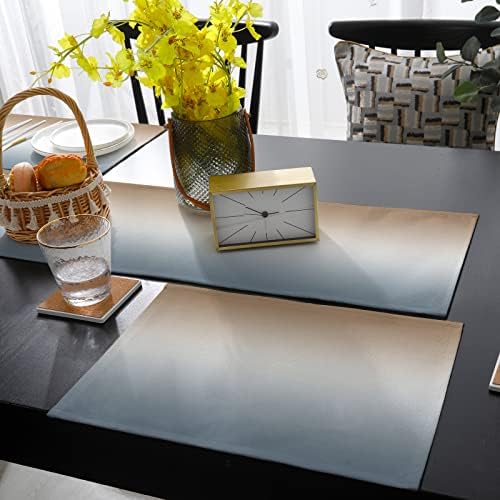 Brown Grey Table Mats Set of 6 with Table Runner 90 Inches Long