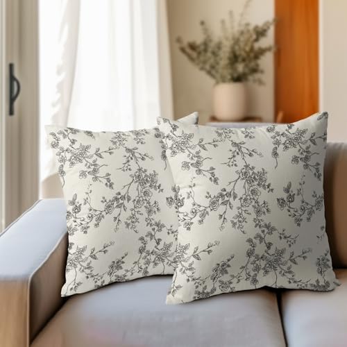 Floral Pillow Covers 20x20 Inch Black and Cream Outdoor Decorative