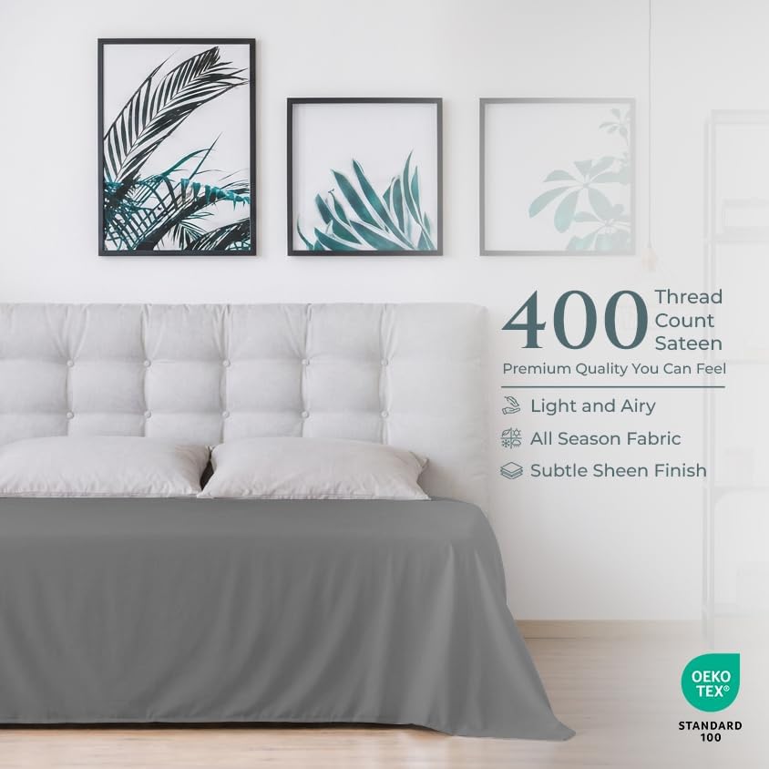 Royale Linens Full Flat Sheet Only, Luxury Breathable Sateen Weave