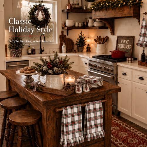 4 Pcs White Classic Christmas Kitchen Towels Ruffled