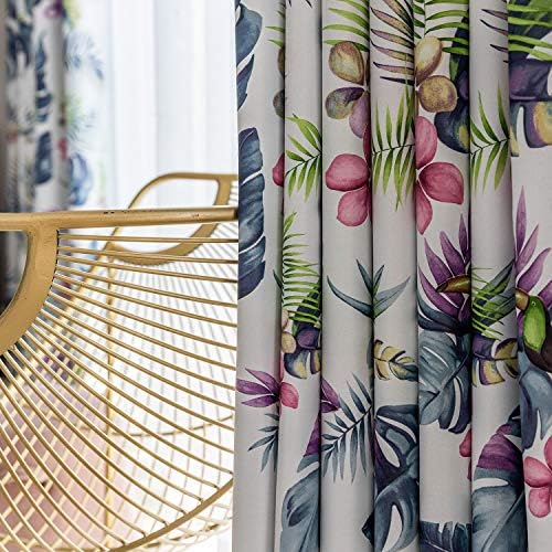 VOGOL Tropical Leaf Print Room Darkening Curtains, 52 x 63, 2 Panels