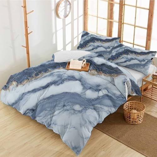 Duvet Cover Set Queen, Marble Texture Pattern 3 Piece Bedding Set