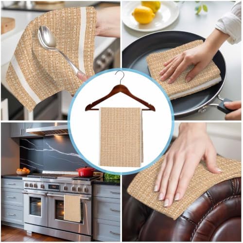 Cream Beige Stripe Kitchen Towels Set of 3, Vintage Classic Vertical
