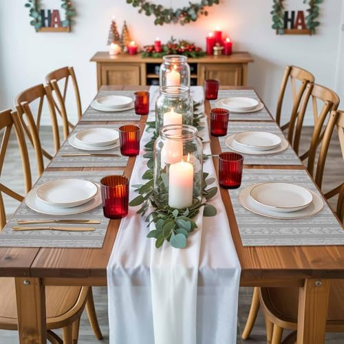 Placemats Set of 8, Abstract Classic Striped Washable Table Mats for