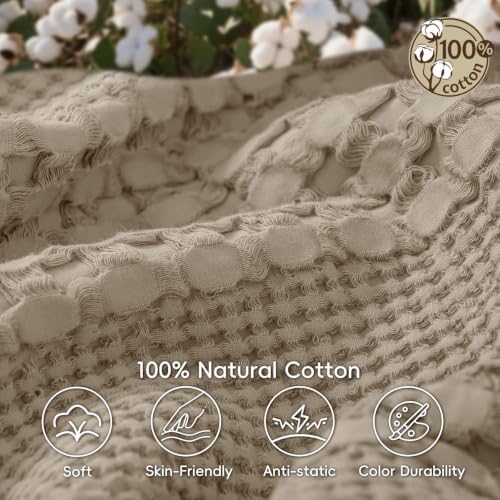 PHF Lightweight 100% Cotton Waffle Blanket for Bed, Queen, Taupe