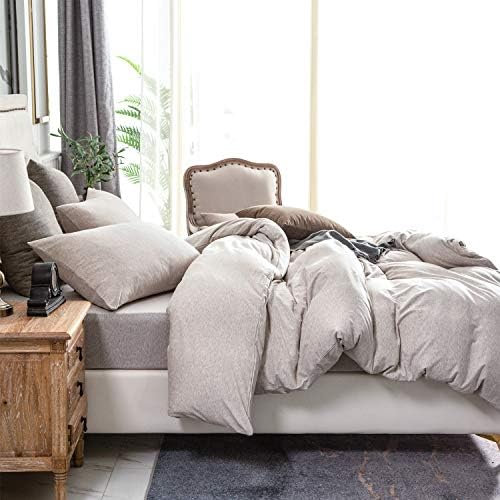 PURE ERA Jersey Knit Duvet Cover Set Heather Beige Full