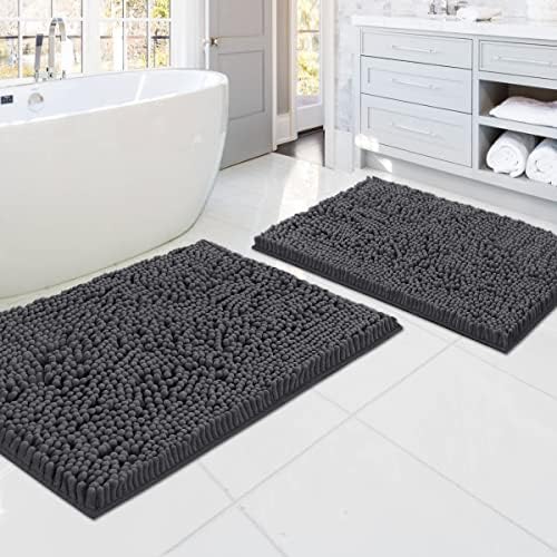 H.VERSAILTEX Chenille Bath Mat Set Non Slip 20"x32" & 17"x24", Grey