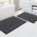 H.VERSAILTEX Chenille Bath Mat Set Non Slip 20"x32" & 17"x24", Grey
