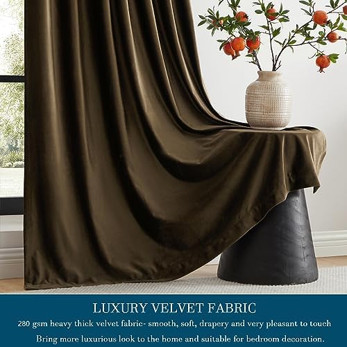 PRIMROSE Brown Velvet Curtains 72 inch Long for Living Room,Set of 2