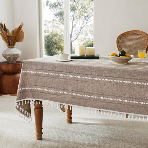 ZeeMart Hemstitched Striped Boho Table Cloth, 54x70 Inch Taupe