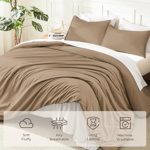 Litanika Taupe King Comforter Set, 3 Pieces Lightweight Solid Bed Set
