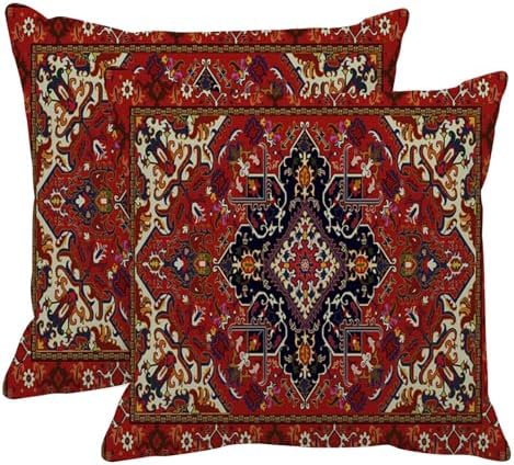 Britimes Throw Pillow Covers Set of 2, 18 x 18 Inch, Tribal Red