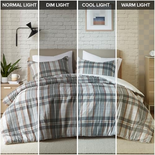 Intelligent Design Plaid Lodge Modern Tan/Gray Queen Duvet Cover Set