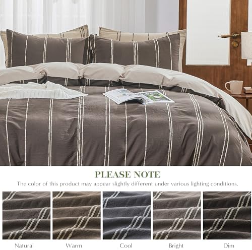 Simple&Opulence 100% Cotton Striped Duvet Cover Set King Size, 3Pcs