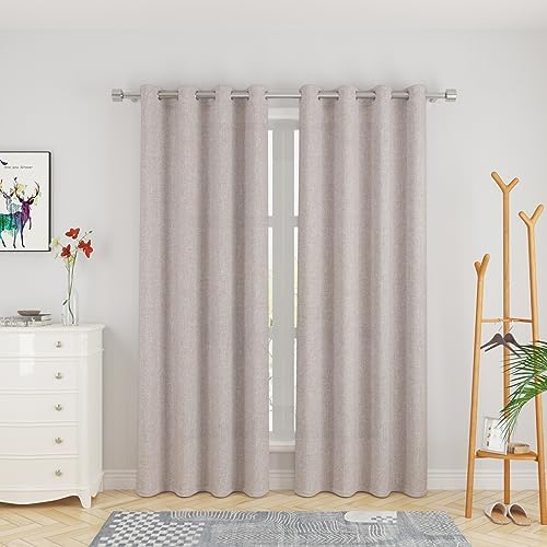 UPOPO Beige Curtains Linen Textured 84 inches Long Privacy Semi Sheer