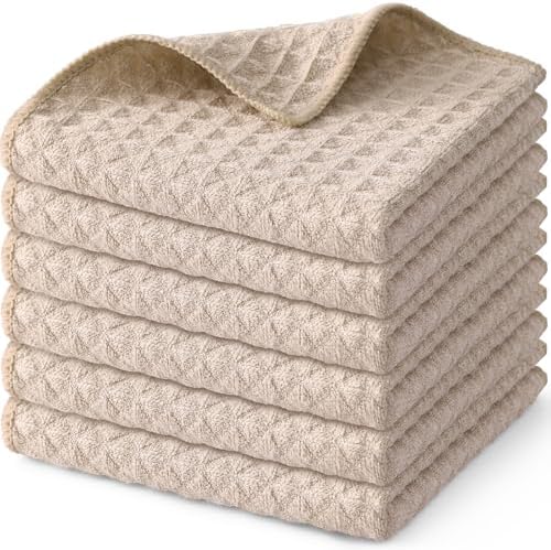 Homaxy Microfiber Waffle Weave Kitchen Dish Cloths, 6 Pack, Beige