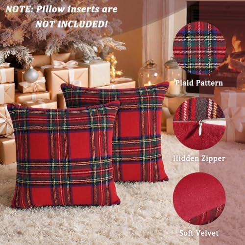 Artmag Christmas Plaid Pillow Covers 22x22 Inch Set of 2 Scottish