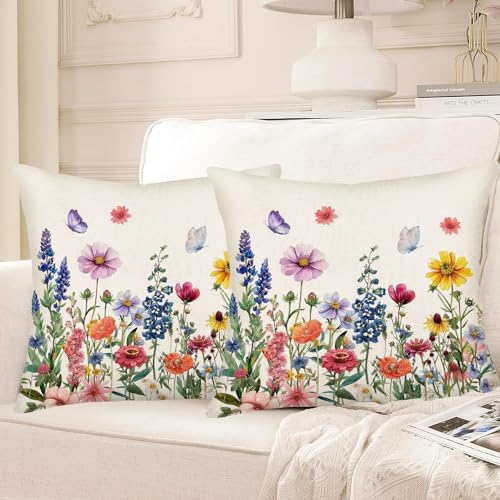 Fukeen Spring Flower Pillow Covers 22x22 Inch Set of 2 Colorful Herbs