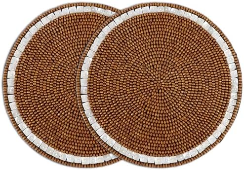 Round Woven Placemats Set of 2 13 Inch Ivory Natural Handmade Table