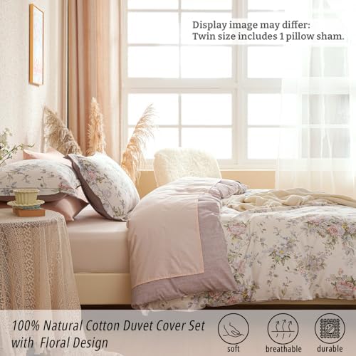 LEMIROE Vintage 100% Cotton Floral Duvet Cover Twin Size 2PC