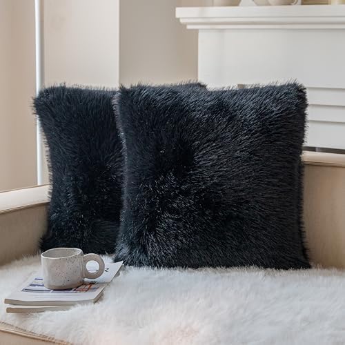 Neelvin Black Faux Fur Cozy Fluffy Double-Sided Decorative Throw